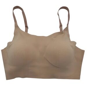 Rhonda Shear Bra Women Adjustable Strap WireFree Seamless Removable Pad XL Beige